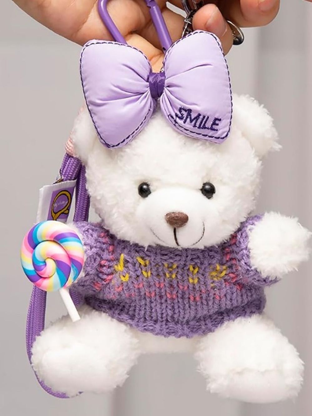 Teddy bear plush bag charm keychain  lollipop BEAR